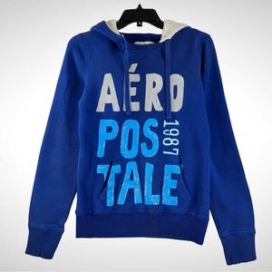 Aeropostale Womens Sweatshirt Blue Sherpa Hoodie Size Medium!